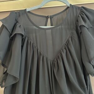 Andrée by UNIT Black Ruffle Sleeve Wide Leg sheer Jumpsuit